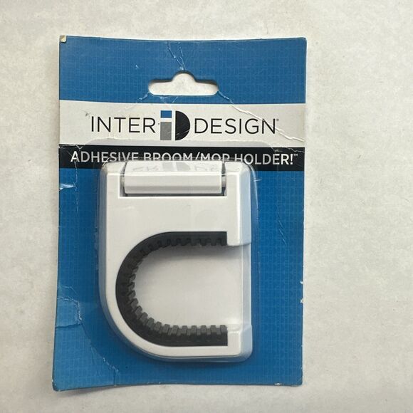 InterDesign 11801 Adhesive Stick On Broom/Mop Holder, 2-1/2" x 3-1/4", White New - Picture 1 of 2